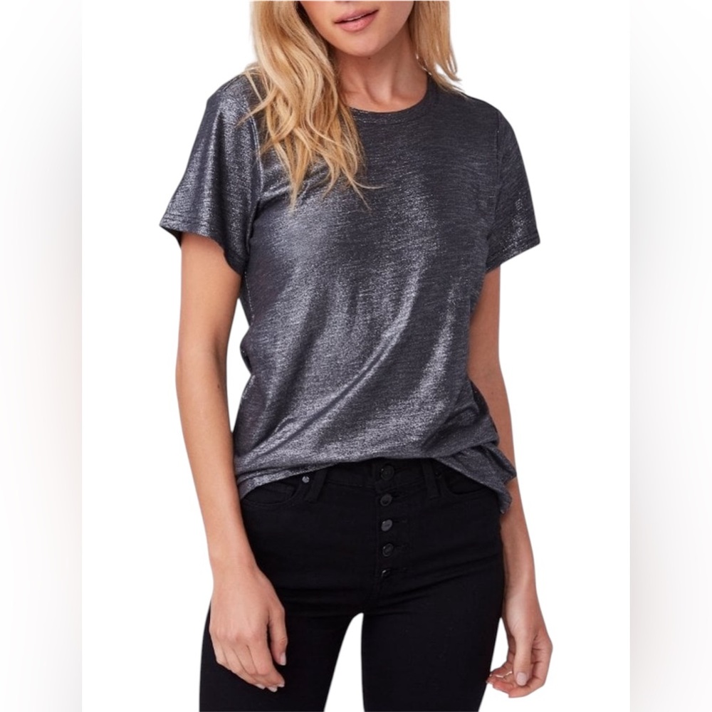 NWT Prince Peter Collection Dk Gray Silver Metallic Short Sleeve Tee Top Size L - Picture 1 of 12
